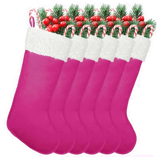 LinaGarten Christmas Stockings for Family Holiday Decorations and Xmas Tree Fireplace (6, Pink-Grain-Large)