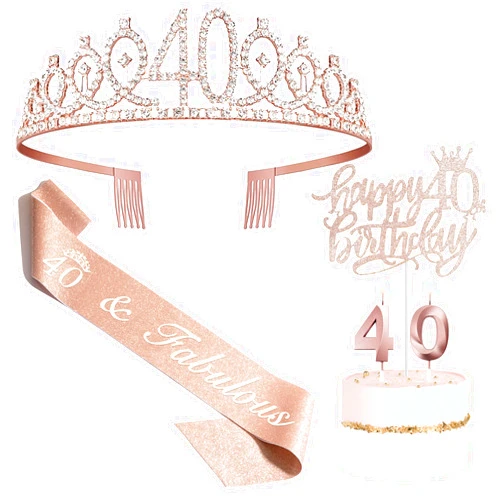 Bella Meri 40th Birthday Gifts for Women, 40th Birthday Tiara Crown, Sash, Cake Toppers,Birthday Candles, 40 Birthday Decorations Women