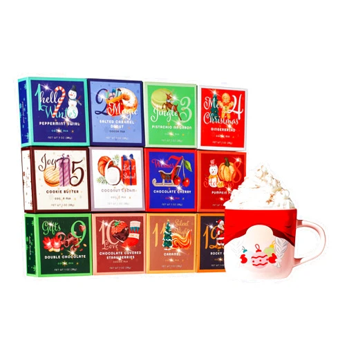 Kiri & Sons 12 Days of Winter Hot Chocolate Gift Set, Winter Advent Calendar 2024 Kids, Gourmet Cocoa, Large Gift Set Delicious Winter Flavors Including Gingerbread, Rocky Road, Peppermint