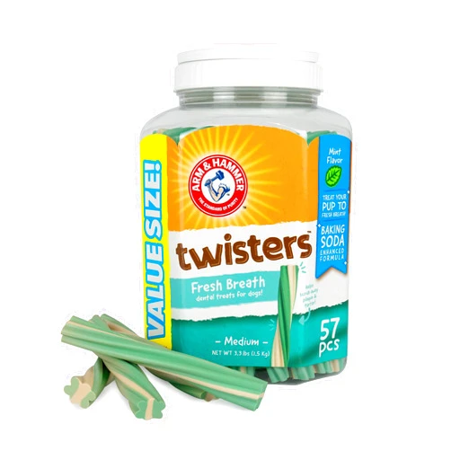 Arm & Hammer for Pets Twisters Fresh Breath Dental Treats for Dogs, Value Pack, 57 Pieces | Dental Dog Chews Fight Bad Doggie Breath, Plaque & Tartar Without Brushing