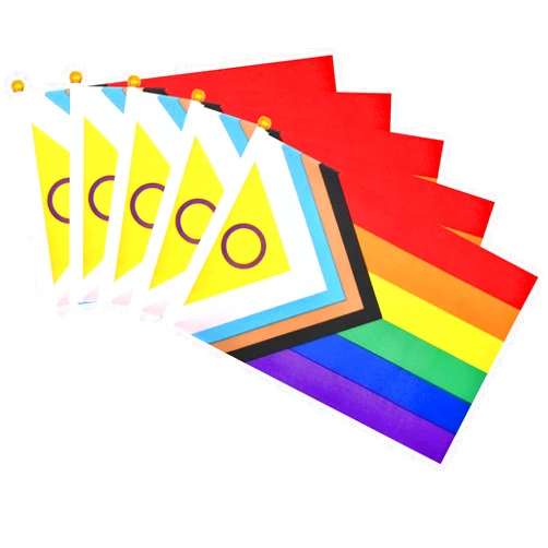 GCCL 20 Pieces 5 x 8 Inches Small Intersex Inclusive Progress Pride Flag Sticks - Handheld Progress Pride Flags, Mini LGBTQ Rainbow Gay Flag for Outdoor LGBT Parades, Rainbow Pride Month Party Decorations