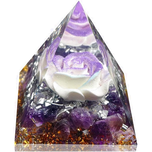EternalOrgone Orgone Pyramid for Positive Energy, Orgonite Amethyst Stones Healing Crystals Pyramid for Reduce Stress Chakra Reiki Healing Meditation Attracts Lucky and Success (Purple-Blue&Amethyst)