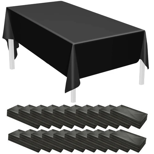 Shimeyao 48 Pcs Disposable Plastic Tablecloth Bulk 54 x 108 Inch Rectangle Tablecover for Wedding Birthday Picnic Engagement Graduation Party Rectangular Plastic Tablecloth for Indoor(Black)