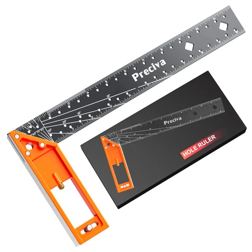 Preciva 12” Woodworking Square Ruler - Preciva Right Angle Ruler Carpenter Square Layout Tool, Features Stainless Steel Blade, Retractable Ledge, 1/16” and 1/32” Notch Spacing and Multi-Angle Scribe Mark