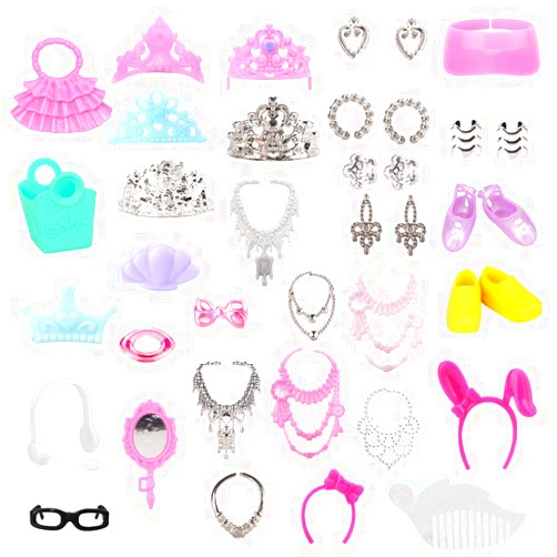 BARWA 40 PCS Doll Accessory Bags Crown Necklace Comb for 11.5 inch Doll Xmas Gift