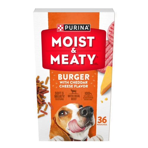 Purina Moist & Meaty Purina Moist and Meaty Burger With Cheddar Cheese Flavor Dry Soft Dog Food Pouches - 36 ct. Pouch