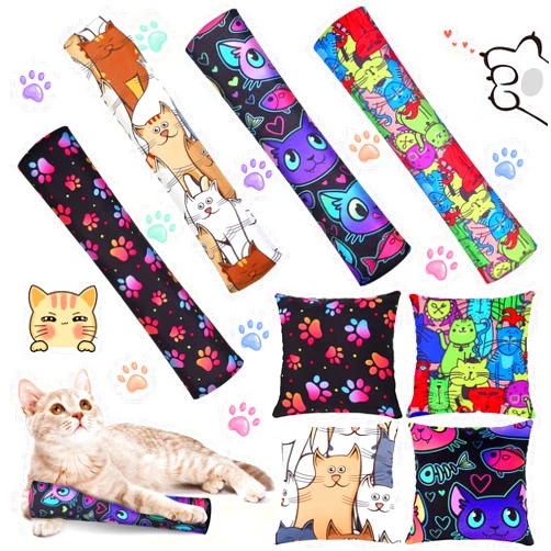 Hungdao 8 Pieces Catnip Kicker Toys Cat Kick Sticks Interactive Catnip Toys Cat Pillow Toys Cat Kicker Toys for Indoor Kitten Pet Chew Supplies, 2 Shapes and 4 Designs