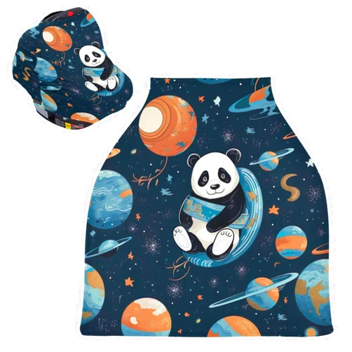 Kigai Cute Panda Baby Car Seat Covers for Newborn, Breathable Nursing Cover for Breastfeeding Moms, Baby Stroller/Shopping Cart/Stretchy Carseat Cover for Boy & Girl