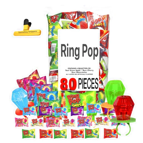 KANDYRIFIK RING POPS (80 COUNT POPS) | Ring Pop Individually Wrapped Bulk Lollipop Variety Pack Suckers| Assorted Flavors Lollipops Candy Tub | SameDay Shippers Bag Clip Included
