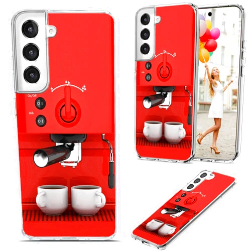 AKORAVO for Samsung Galaxy S22 Plus Case for Women Men Girl,Full Protective Shockproof Slim Soft TPU Clear Phone Cover Cases with Design for Galaxy S22+,Funny Coffee is My Life Red Coffee Machine