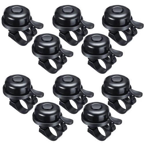 BBTO 10 Pcs Aluminum Alloy Clear Sound Bike Bell Black Loud Crisp Bicycle Bell Scooter Tricycle Mountain Bike Accessories for Boy Girl Kids Adults, Left and Right