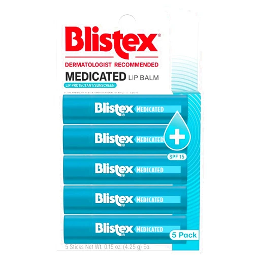 Bistex Blistex Medicated Lip Balm, 5 Count, 0.15 Ounce Each, Soothes and Protects, Advanced Medicated Lip Care for Dry, Chapped Lips, SPF 15 Sun Protection, Seals in Moisture, Hydrating Lip Balm