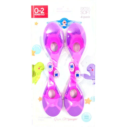Farber Baby | Toddler Toothbrush (4 Pack) - Extra Soft Bristles, BPA Free, Soothing Teething Nub Ring Handle, 0-2 Years (Purple)