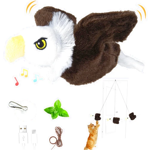 Gefryco Cat Toys Flapping Eaglet with Catnip for Indoor Cats Self Play, Hanging Simulation Bird Cat Toys, Touch Activated Automatic Cat Toy, Rechargeable Cat Kick Toys with Plush,Smart Kitten Toys