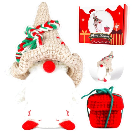 KOVSPO Crochet Kit for Beginners Kids Adults - Christmas Gnome Amigurumi Crochet, Step-by-Step Tutorials Learn to Crochet Starter Kit, DIY Knitting Set Craft Hobby, Birthday Christmas Gifts