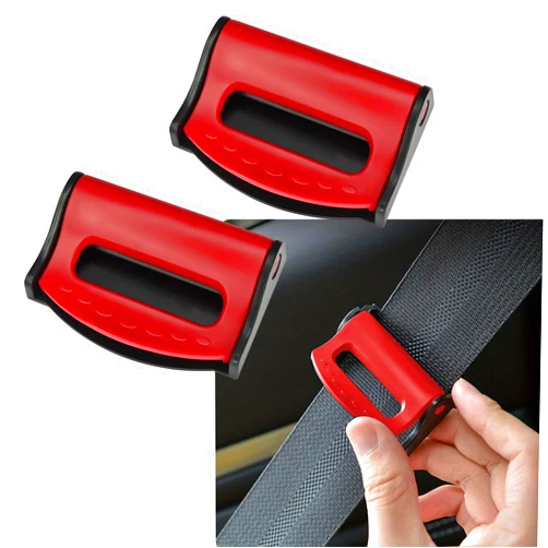 UZZH 2PCS Seatbelt Adjuster Clips, Universal Comfort Car Seat Belt Adjuster Clips for Adults/Kids, Auto Shoulder Neck Protector Strap Positioner Locking Clips for Most Vehicles (Red)