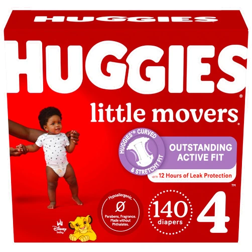Huggies Size 4 Diapers, Little Movers Baby Diapers, Size 4 (22-37 lbs), 140 Ct (2 Packs of 70)