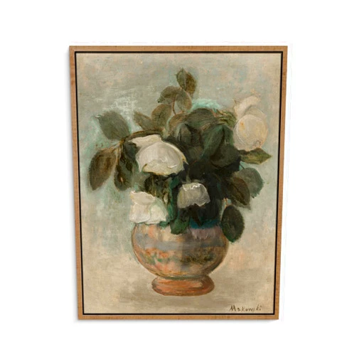 Pinetree Art Framed Classical Still Life Oil Paintings Living Room Decor, Vintage White Roses Painting Wall Art Small Prints Artwork Farmhouse Bedroom Bathroom Decor (12