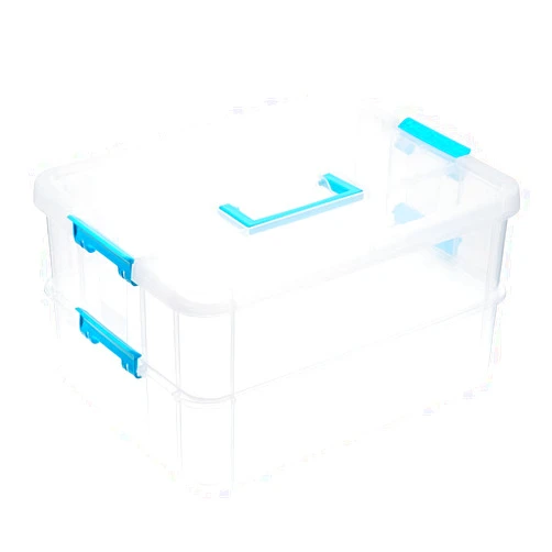 BTSKY 2 Layer Stack & Carry Box, Plastic Multipurpose Portable Storage Container Box Handled Organizer Storage Box for Organizing Stationery, Sewing, Art Craft, Jewelry and Beauty Supplies Blue
