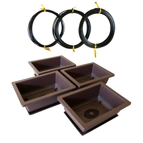 Saida 6-Inch Bonsai Pots with Trays Comes with 1mm, 1.5mm and 2mm Aluminum Wires, Bonsai Tree Pot with Drainage Mesh and Humidity Tray in Black Shatterproof Poly-Resin Plastic (4 Pack)