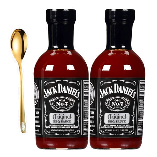 Moofin Jack Daniel's Original BBQ Sauce, 195 Oz - Kettle Cooked Bottled with Tennessee Whiskey Barbecue Sauce with Moofin Golden SS Spoon - Ideal for Grilling Smoking, Original BBQ Sauce