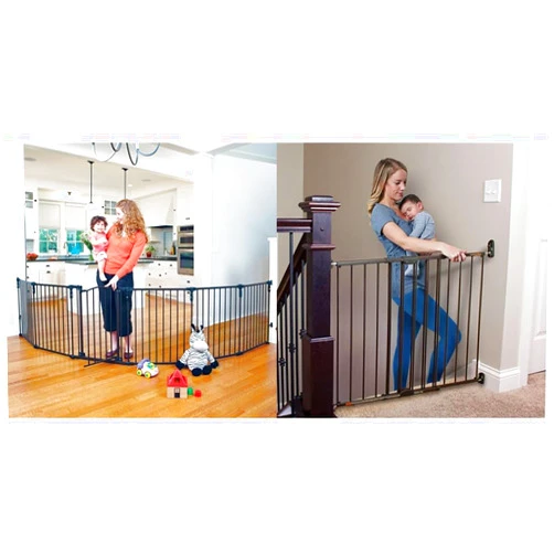 Toddleroo by North States 3 in 1 Arched Decor Metal Superyard 6 Panel Play Yard & Baby Gate for Stairs: Easy Swing & Lock Series 2 Child Gate, Fits Openings