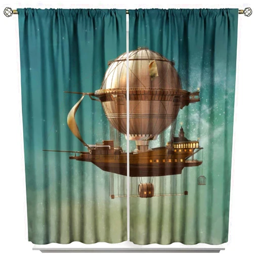 SENQIAN Fantasy Curtains Industrial Steam Punk Dream Sky Scenery Vintage Art Printed Blackout Rod Pocket Window Drapes Treatments for Bedroom Living Room Kitchen Cafe Decor W21xL45in Decor