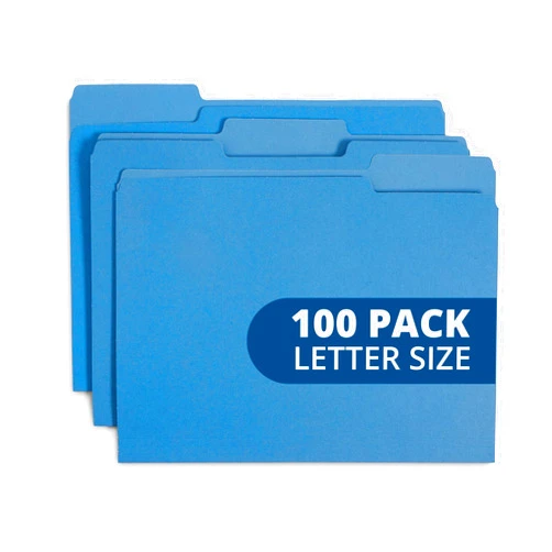 Blue Summit Supplies File Folder, 1/3 Cut Tab, Letter Size, Blue, Great for Organizing and Easy File Storage, 100 Per Box