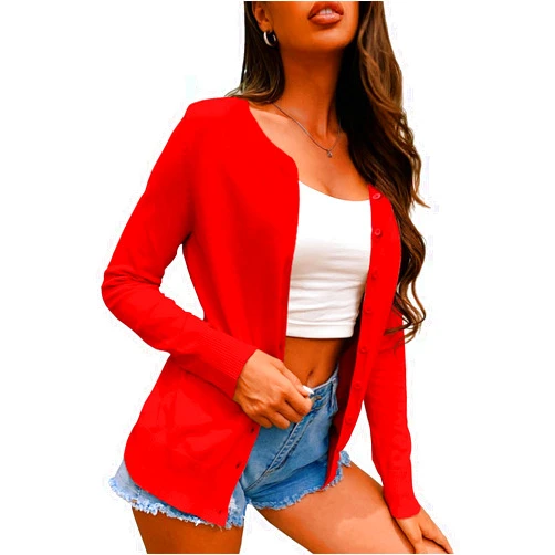 a.Jesdani Women's Button Down Crew Neck Long Sleeve Soft Knit Cardigan Sweaters