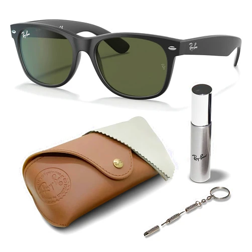 Ray-Ban RB2132 NEW WAYFARER Classic Square Shape Sunglasses With Eyewear Kit Bundle - High Bridge Fit - Square Sunglasses