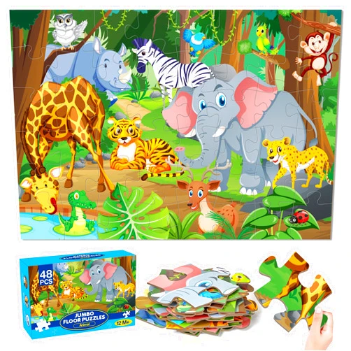 Duchong Jumbo Floor Puzzle for Kids Ages 4-6, 48 Piece Large Animal Jigsaw Puzzle, Extra-Thick Cardboard Preschool Learning Toys for Toddlers 3-5, Educational Gift for Boys Girls 3 4 5 6 7 8