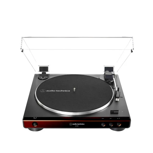 Audio-Technica at-LP60X-BW Fully Automatic Belt-Drive Stereo Turntable, Brown/Black, Hi-Fidelity, Plays 33 -1/3 and 45 RPM Vinyl Records, Dust Cover, Anti-Resonance, Die-Cast (Renewed)