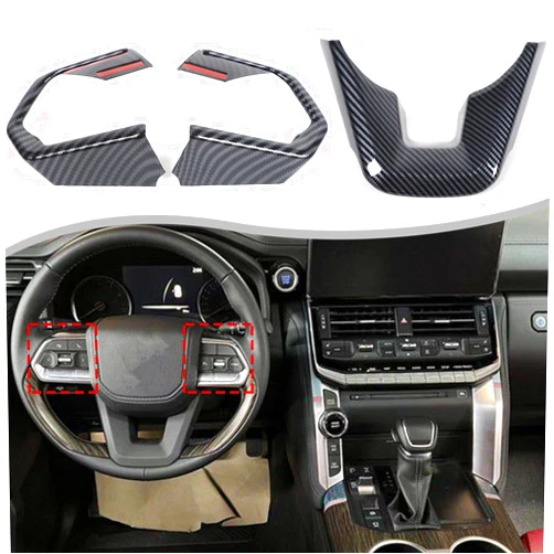 TINKI Car Steering Wheel Button Frame Cover Trim for Toyota Land Cruiser LC300 2023 Accessories LC300 Car ABS Chrome Steering Wheel Decoration Strip Trim Interior Accessories (Carbon Fiber)