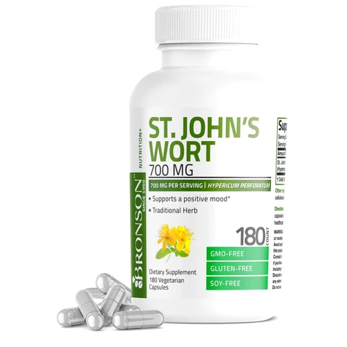 Bronson St. John's Wort 700 MG per Serving Hypericum Perforatum Supports a Positive Mood - Non-GMO, 180 Vegetarian Capsules