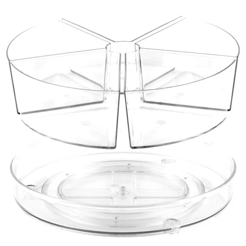 Goramio 10 Inch Lazy Susan Organizer with 5 Bins - Clear Divided Lazy Susan Turntable for Cabinet - Acrylic Lazy Susan Organizer for Pantry Kitchen Bathroom Cabinet Refrigerator Fridge
