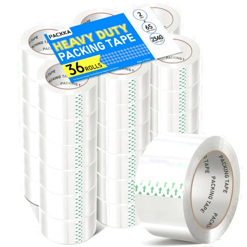 PACKKA Clear Packing Tape, Heavy Duty Packaging Tape Refills 36 Rolls, 2 inch x 65 Yards, Shipping Tape Box Tape Mailing Tape for Shipping Packaging Moving Sealing and Storage