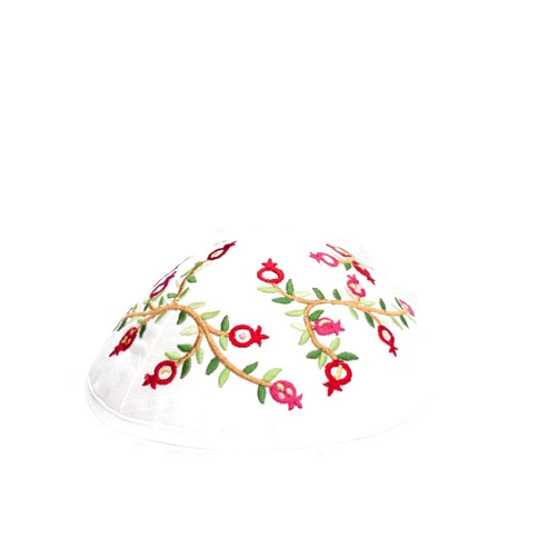 Yair Emanuel Kippah - Embroidered - Pomegranates - Dark