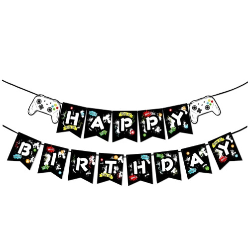 WERNNSAI Watercolor Video Game Birthday Banner - Gaming Birthday Party Decorations for Boys Kids Game Themed Party Supplies Pre-Assembled Bunting Garland Hanging Wall Decor