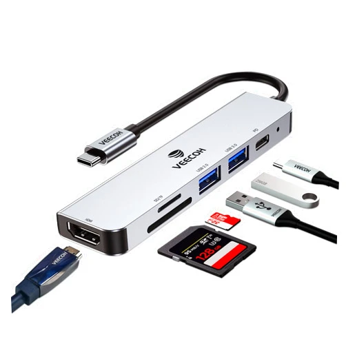 VEECOH USB C Hub for MacBook Air/Pro,6 in 1 Multiport Adapter,Dongle USB C to 4K HDMI USB 3.0 USB 2.0 SD/TF Card Reader PD USB C Charger for XPS Laptop and Other Type C Devices
