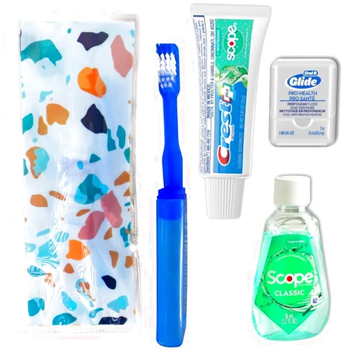 Spark Dental Co Dental Travel Kit with Travel Toothbrush, Travel Sized Toothpaste, Mouthwash and Floss in a Reusable Zipper Pouch, Ideal for Traveling (TSA Approved), Toothbrush Travel Kit