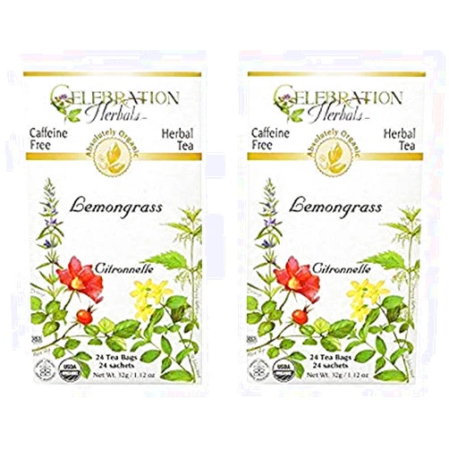 Celebration Herbals Organic Lemongrass Tea Caffeine Free - 48 Herbal Tea Bags (2 Packs of 24)