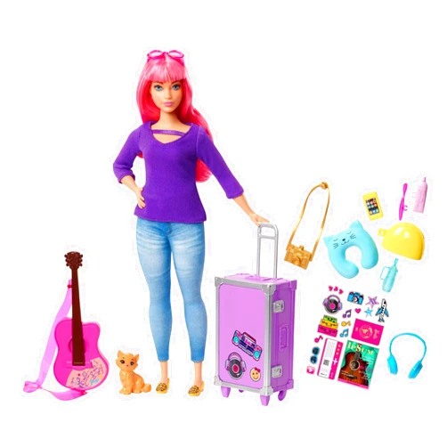 Barbie Dreamhouse Adventures Doll & Accessories, Travel Set with Daisy Doll, Kitten, Working Suitcase & 9 Pieces