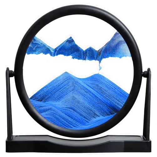 KPNUWN Moving Sand Art, Round Glass Quicksand Painting, Sand Art Liquid Motion Picture, 3D Hourglass Deep Sea Sandscape for Desktop Home Office Decor (8 Inch Blue)