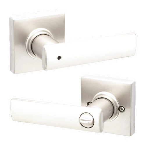 Kwikset Breton Interior Privacy Door Handle with Lock, Door Lever For Bathroom and Bedroom, Satin Nickel Reversible Keyless Turn Lock, with Microban Protection