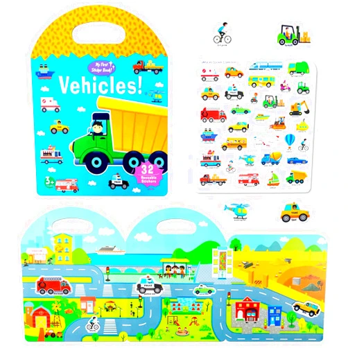 RUSON Portable Jelly Quiet Busy Sticker Book, Vehicles Reusable Sticker Books for Kids, Toddler Sticker Activity Book Preschool Learning Activities Educational Toys for Girls Boys Age 3+ Birthday Gifts