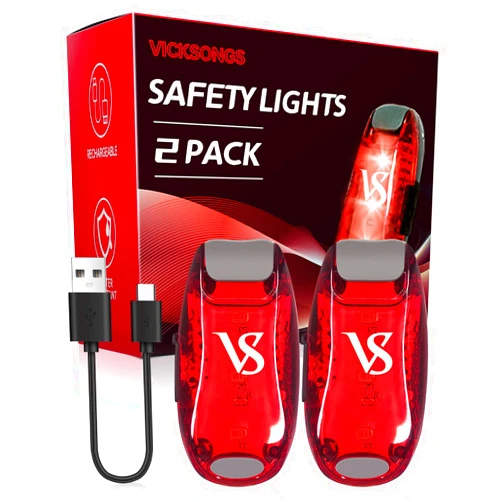 VICKSONGS 2pcs LED Safety Lights USB Rechargeable - Lightweight Walking Light with Clip and Strap, Jogging Running Lights, Bike Tail Light, Backpacker for Night Safety with Excellent Brightness