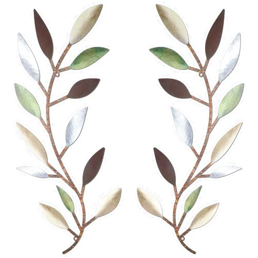 Zhengmy 2 Pieces Metal Tree Leaf Wall Decor Vine Olive Branch Leaf Wall Art Living Room, Hallway Wall Decor Outdoor Decoration(Colorful)
