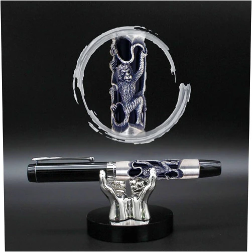ARTEX Luxury Craft Fountain Pen,Germany Schmidt Nib,Relievo Zodiac,Eastern Style. Gift for Men and Women,Professional,Executive,Metal,Gift Box. Free Engraving. (Ancient Silver (Monkey)),14,2x1.6cm