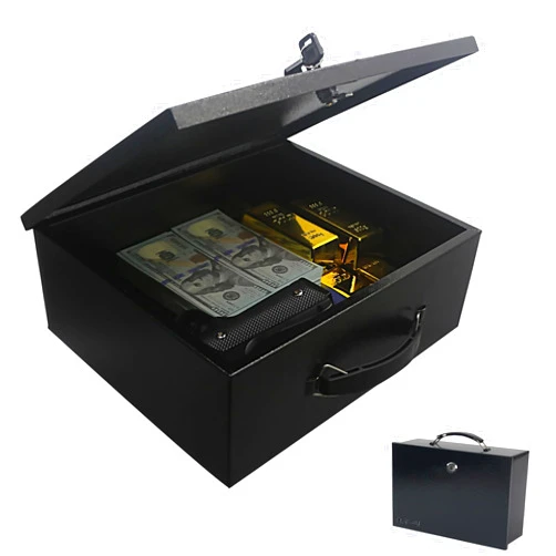 Yuanshikj Fireproof Lock Safe Box for Documents, Key Lock Steel Security with Carrying Handle, for Personal Items, Cash,Jewelry, Money, 0.38 CU, 13.2