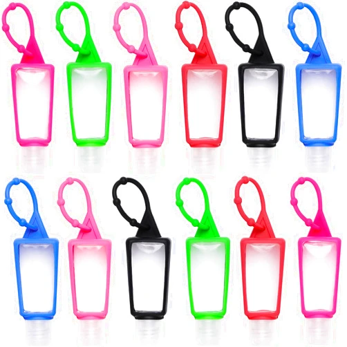 TanzDom 12 Pack Kids Hand Sanitizer Holder Keychain, Empty Travel Size Bottle with Silicone Keychain Holder and Reusable Squeeze Containers 30ml/1oz for Backpack